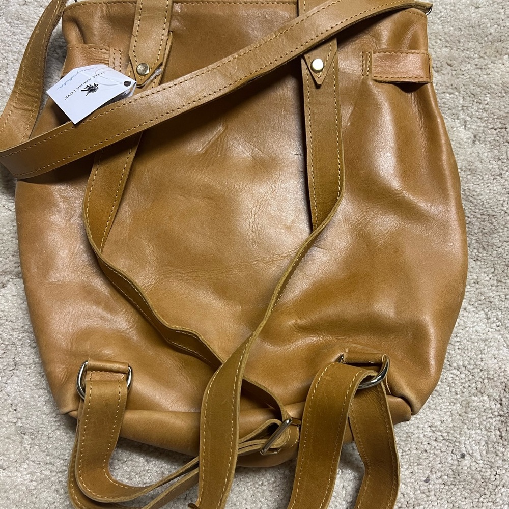 Noonday Collection Tan Leather Backpack - Picture 4 of 8